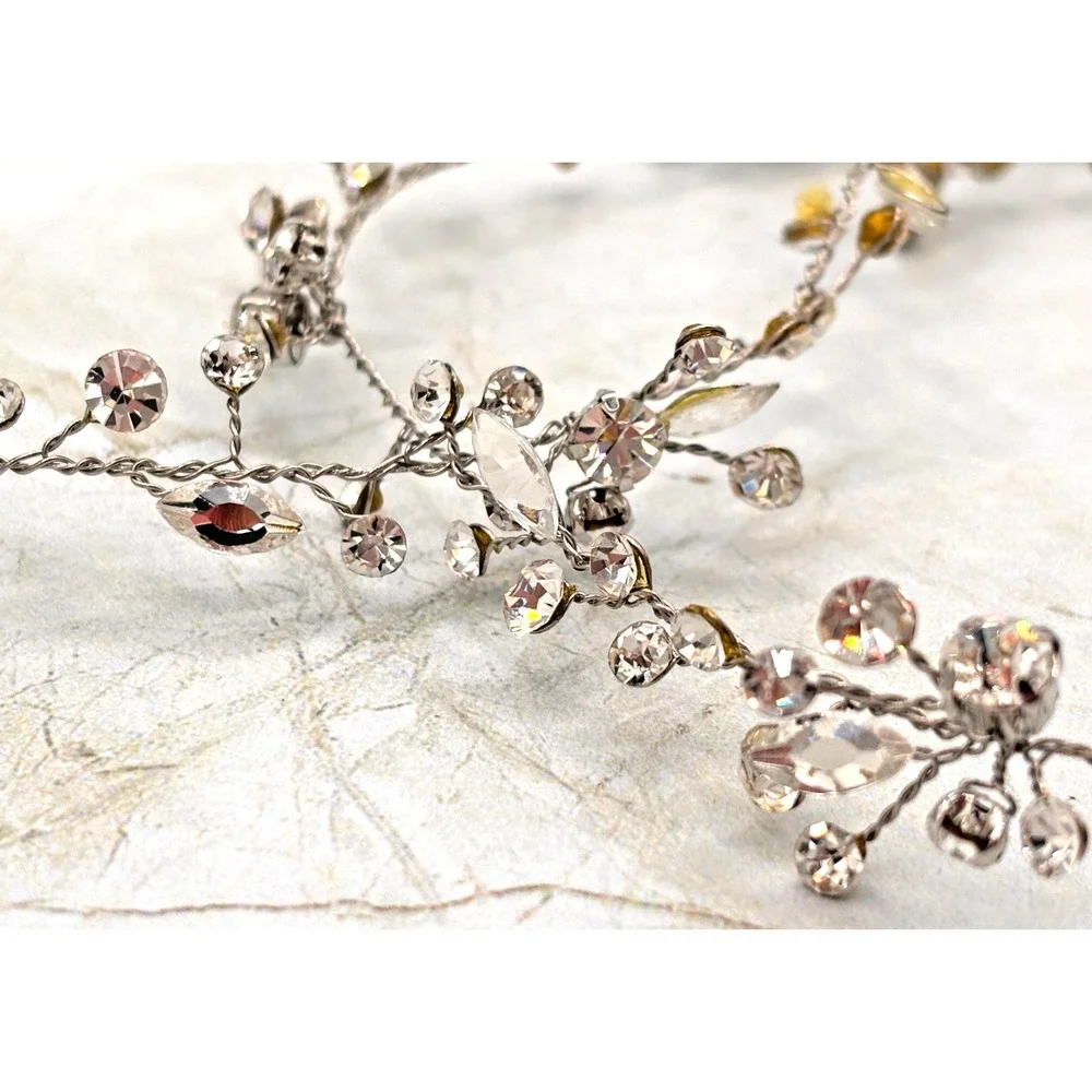 Twigs & Honey Extra Long‎ Bridal Crystal Hair Vine & Pear Drop Earrings Combo